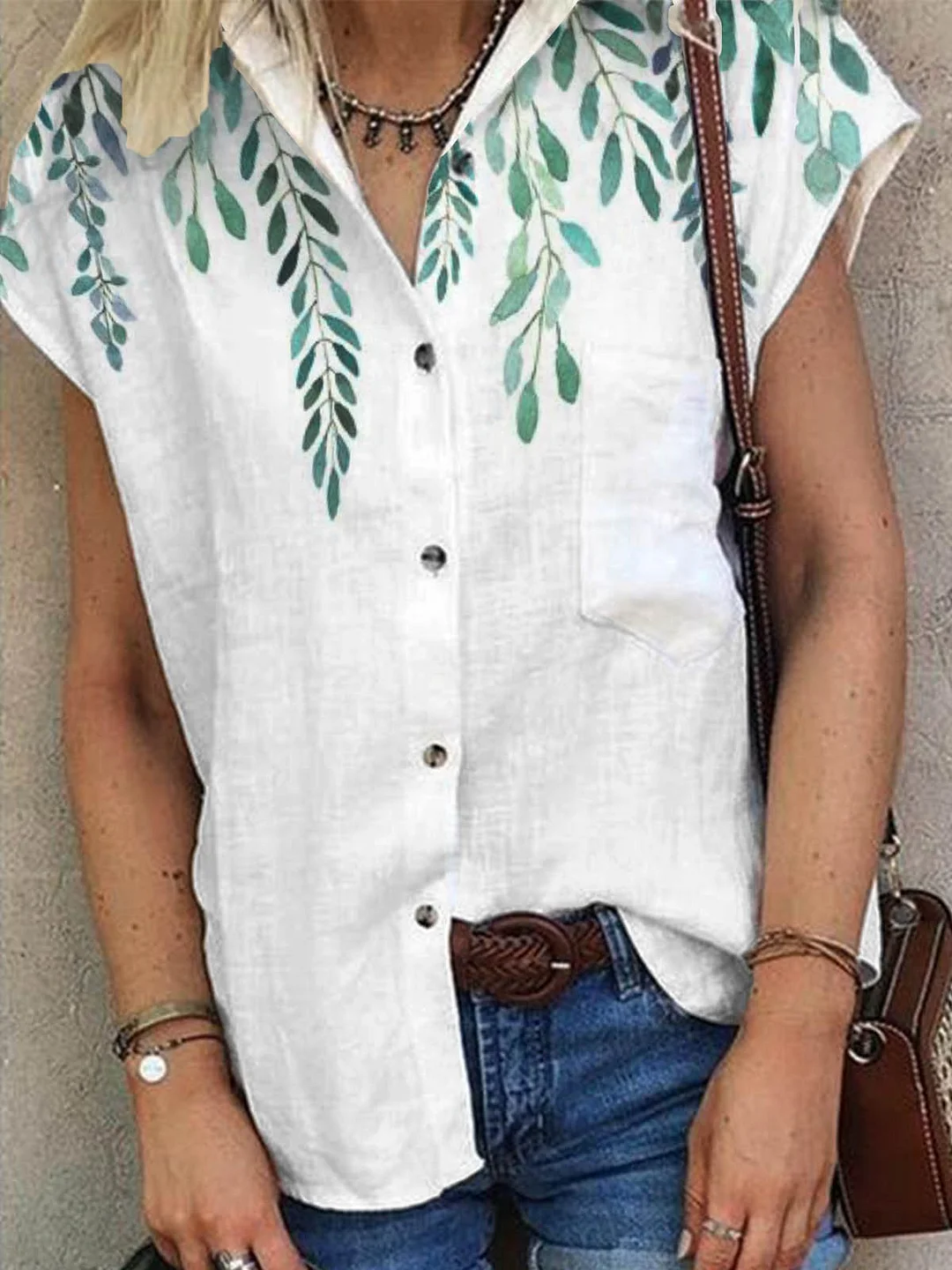 Resort Shirt Collar Plants Short Sleeve Shirts & Tops