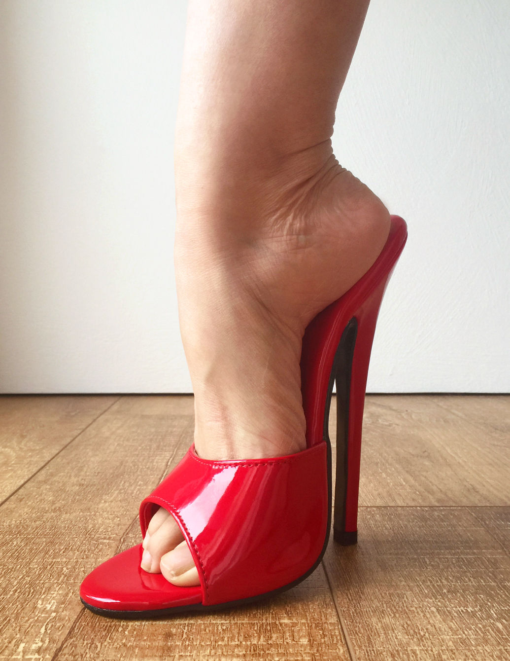 TAAFO 18MULE Mistress Hi Heel Stiletto Fetish Slipper Slides Mule Red Patent PU