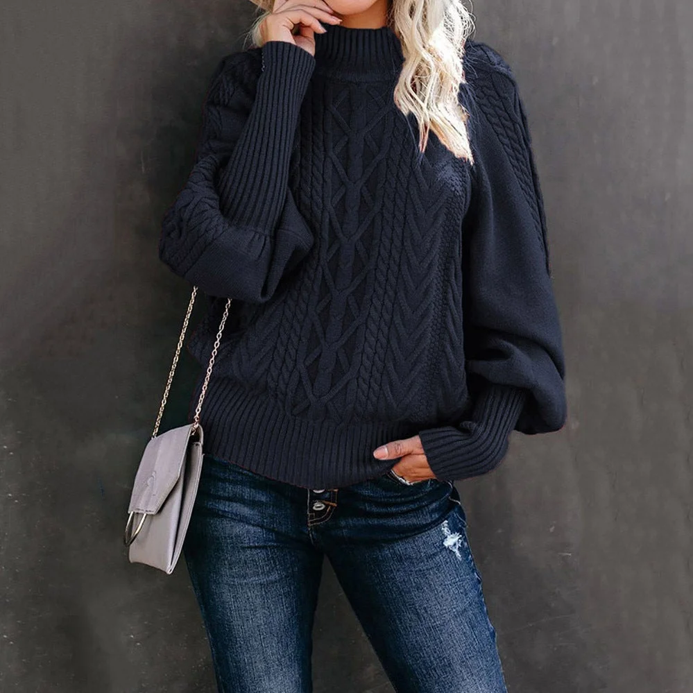 Women Long-sleeved Knitted Solid Color Sweater