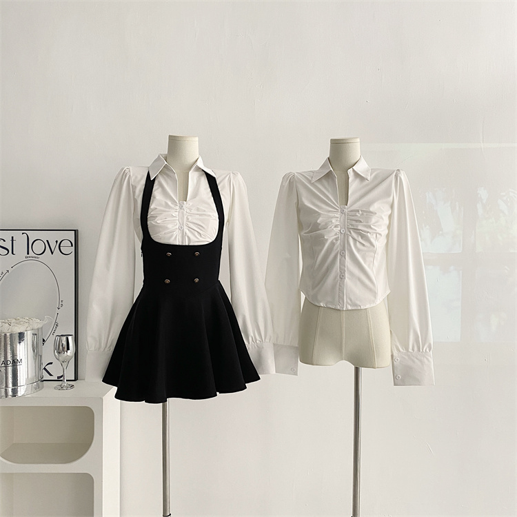 Y2K 3 Piece Set Women Cropped Coat + Long Sleeve Shirt + High Waist Halter Ruffles Mini Dress Korean Chic Fashion Sexy Outfits