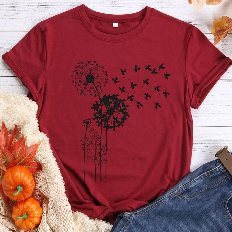 Dragonflies Scatter Like Dandelions Round Neck T-shirt