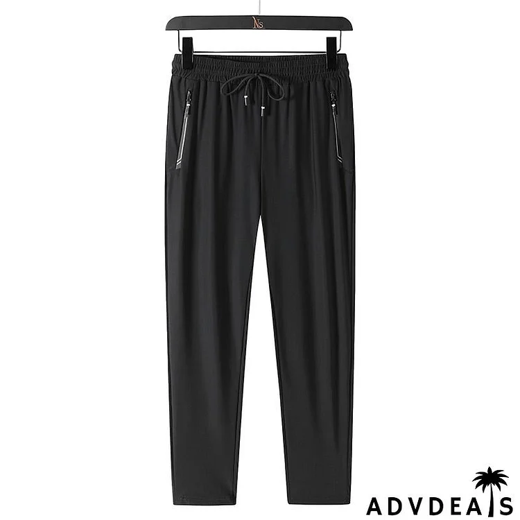 Men Fashion Casual Basic Versatile Solid Color Ice Silk Plus Size Jogger Pants