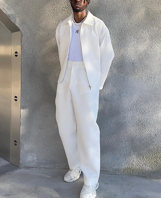 Daily Waffle Turndown Collar Zipper Jacket & Pants 2Pcs Set