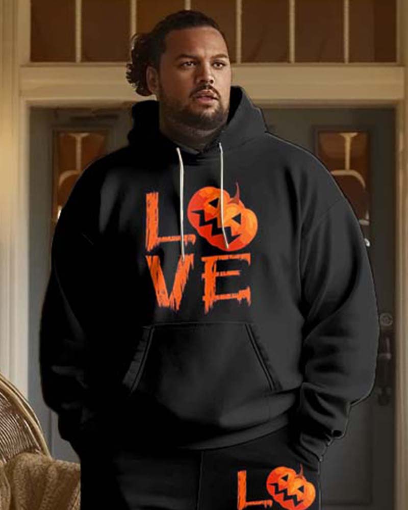Mens Halloween Pumpkin Simple Alphabet Print Plus Size Hoodie Suit