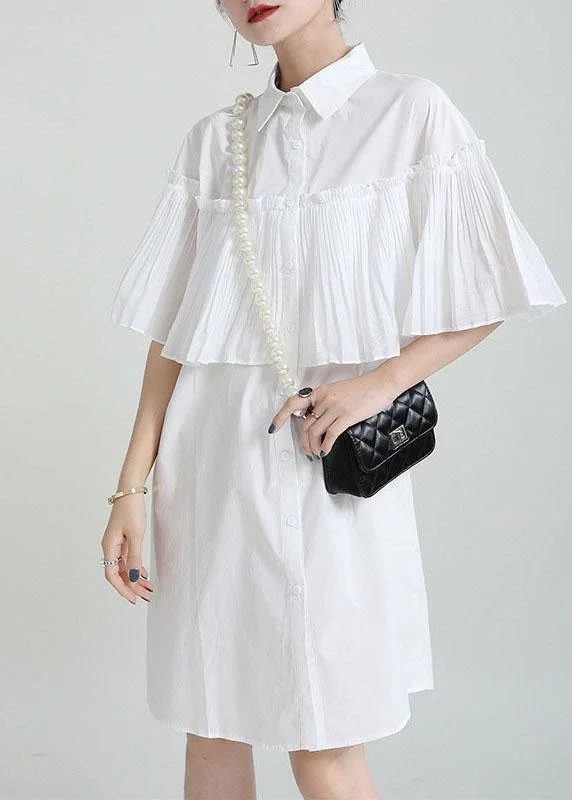 Bohemian White Asymmetrical Design Wrinkled  Summer Cotton Cloak Sleeves Sundress