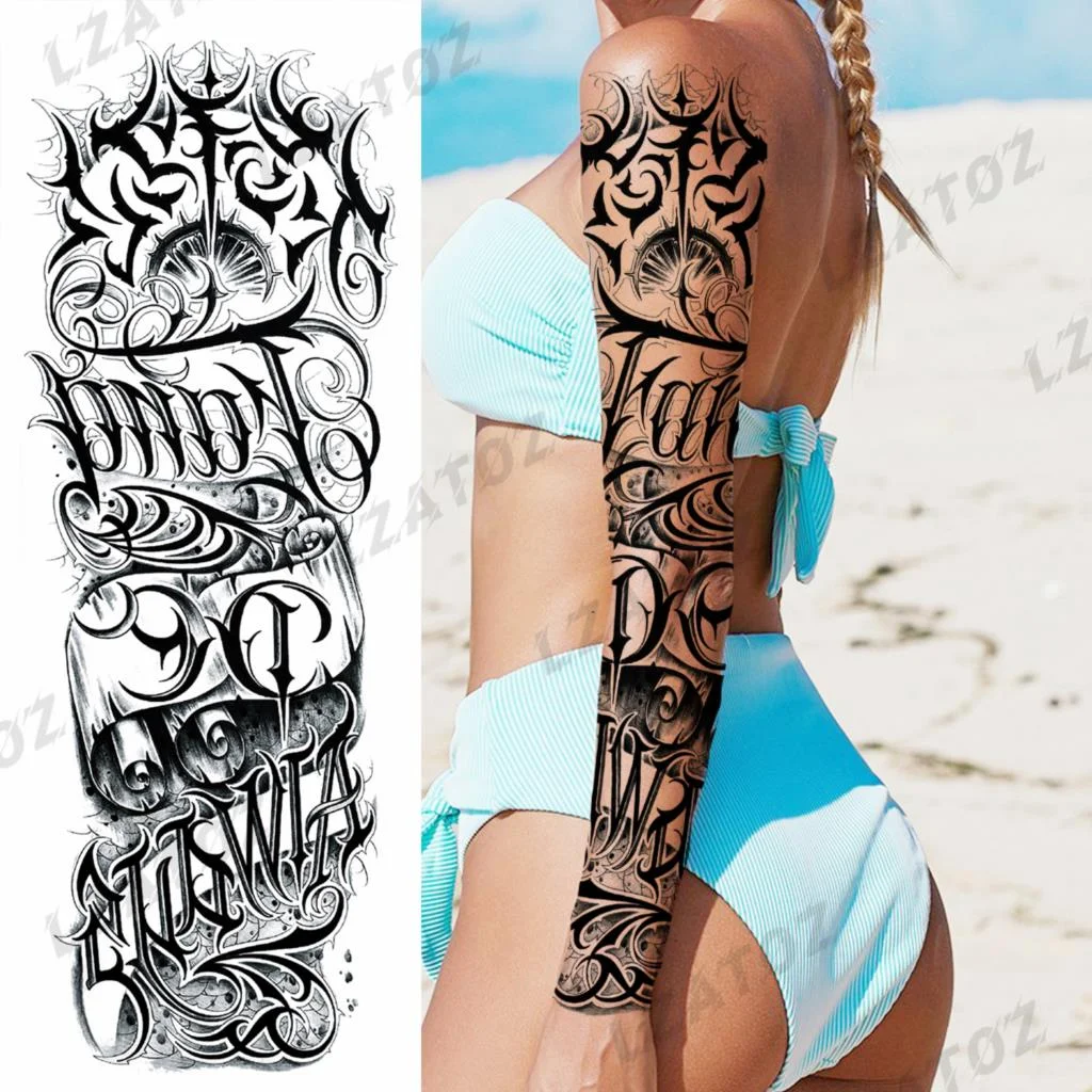 Sdrawing Sleeve Temporary Tattoos For Men Women Realistic Pirate Ship Wolf Tiger Skull Rose Flower Fake Tattoo Sticker Arm Tatoos