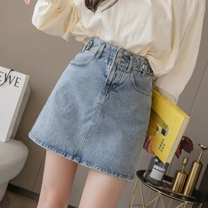 High-Waisted Light Wash Denim Mini Skirt