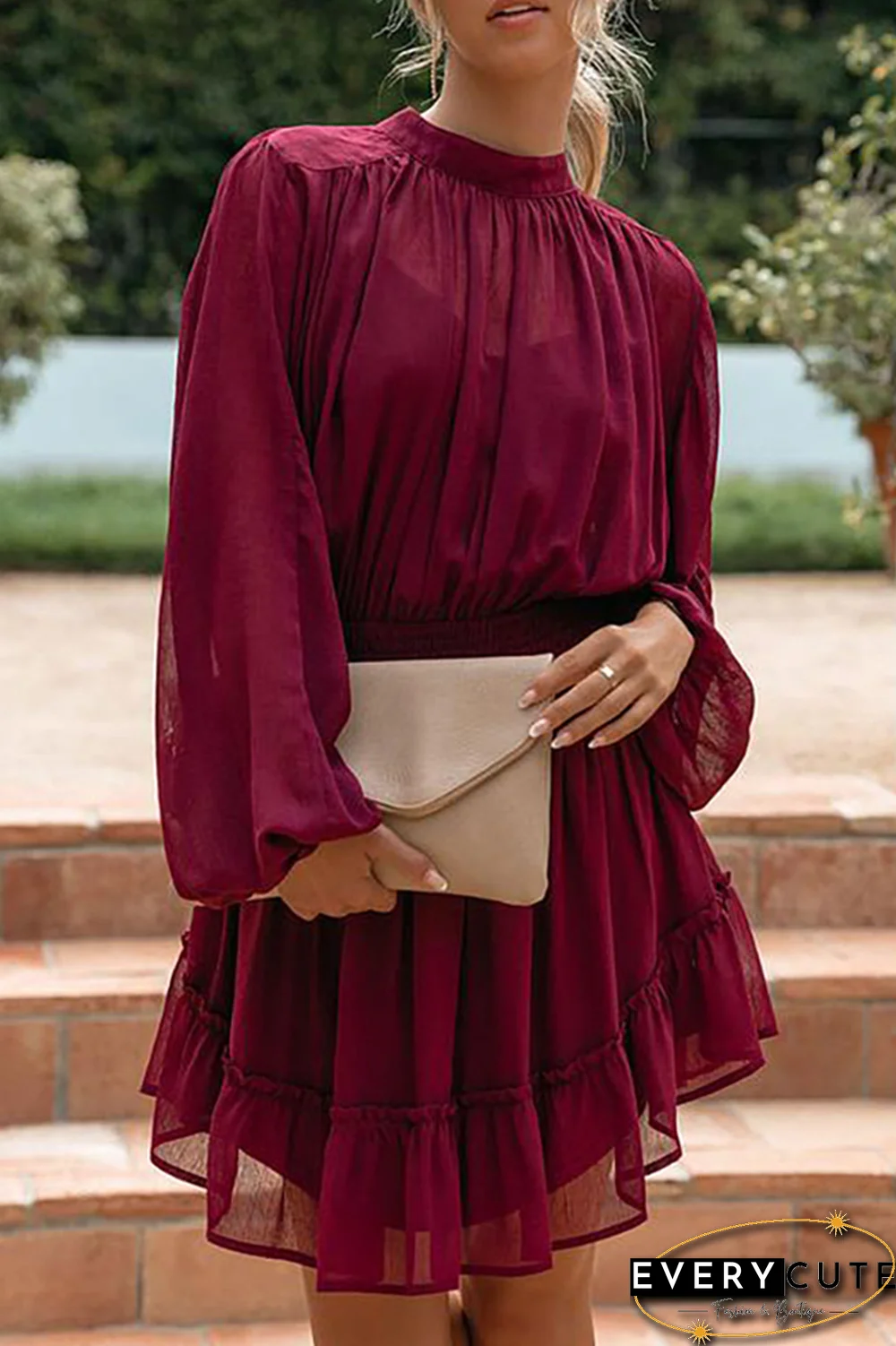 Fashion Casual Solid Flounce Fold Half A Turtleneck Waist Skirt Dresses