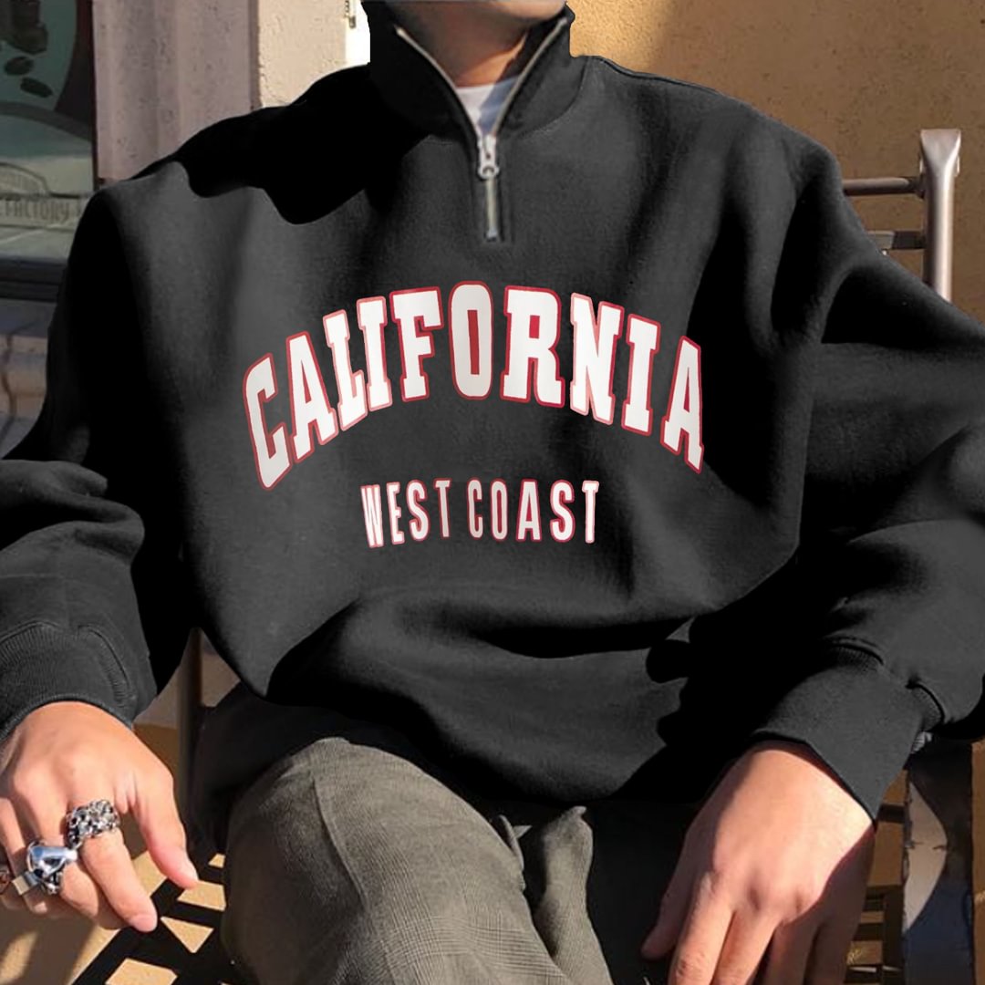 Men's California Casual Printed Zipper Polos Sweatshirt