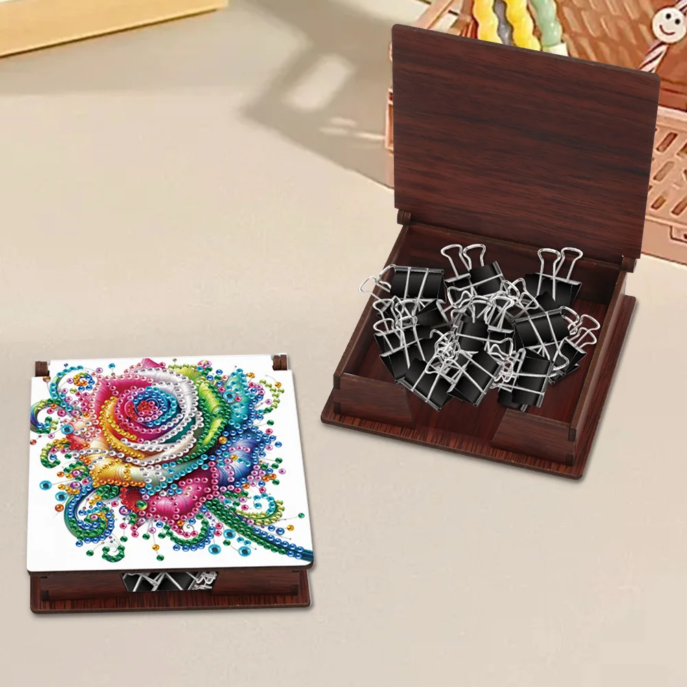 Wood Shining Rose Diamond Painting Memo Pad Holder Mosaic Kit for Home Office