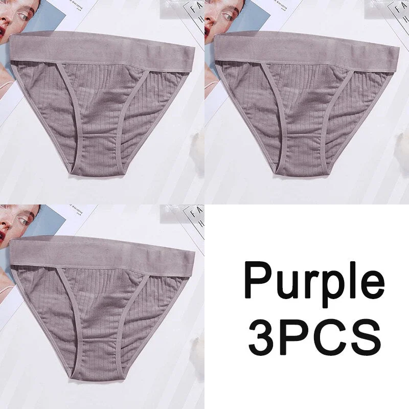 3PCS Women Cotton Panties Sexy Low Waist Underwear Panties Female Lingerie Underpants Hollow Heart Embossed Briefs Solid Color
