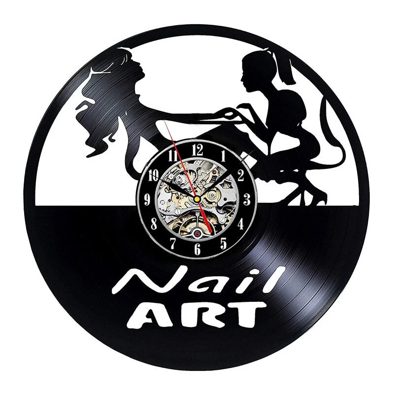 Nail Salon Vinyl Record Wall Clock Modern Design Nail Art Manicure Studio Vinyl Clocks Wall Watch Beauty Salon Wall Sign Decor