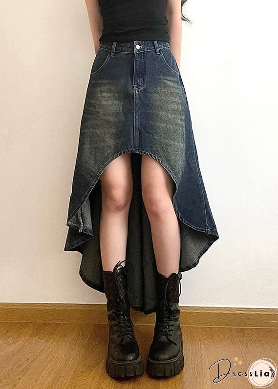 Modern Blue Pockets Asymmetrical Patchwork Denim Skirts Summer