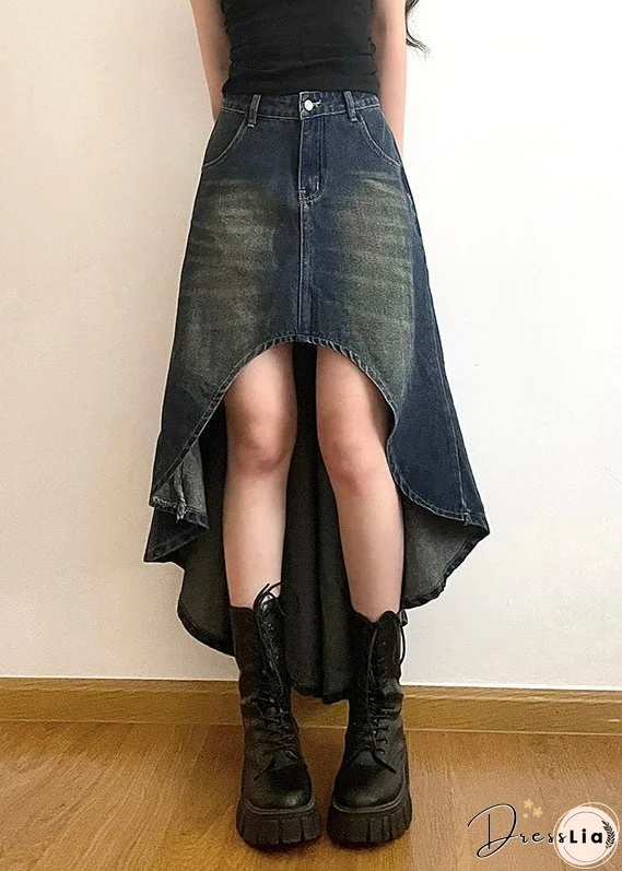 Modern Blue Pockets Asymmetrical Patchwork Denim Skirts Summer