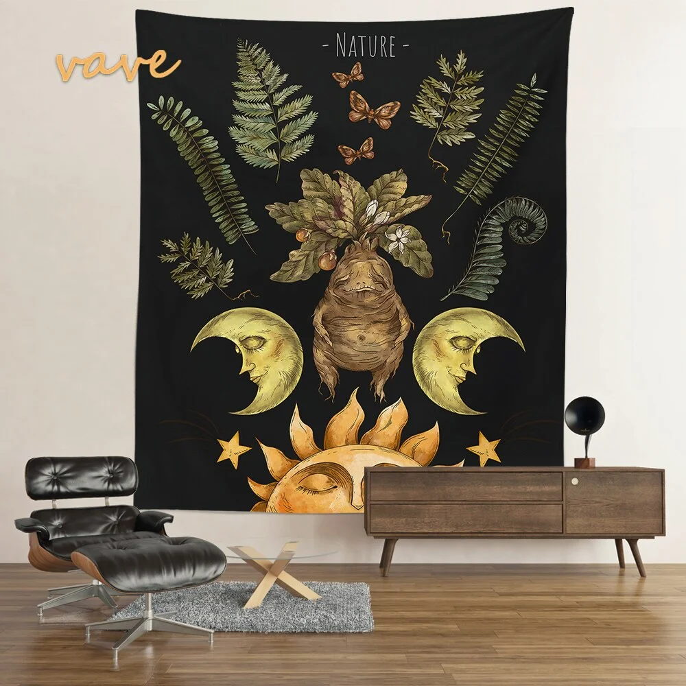 Nigikala Magic Vintage Tarot Mushroom Tapestry Wall Hanging Trippy Butterfly Mandala Hippie Aesthetic Tapestry Sun and Moon