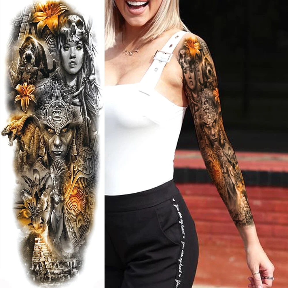 Sexy Full Arm Temporary Tattoos Sticker For Women Men Adult Gun Nun Vines Realistic Fake Tattoo Sleeves Large Tatoos Paste