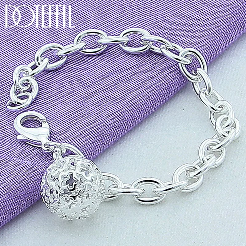 DOTEFFIL 925 Sterling Silver Round Hollow Ball Pendant Bracelet For Women Jewelry