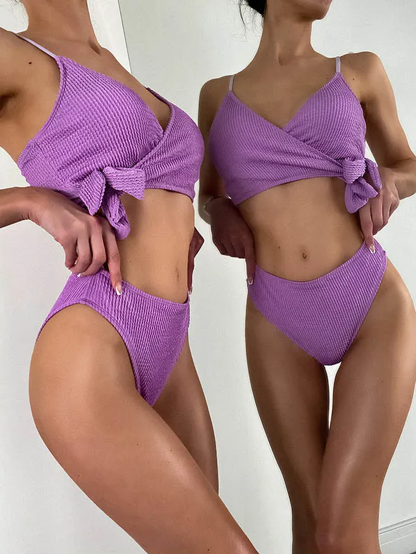 Spaghetti-Neck Padded Bandage Bralette High-Waisted Bikini Swimwear