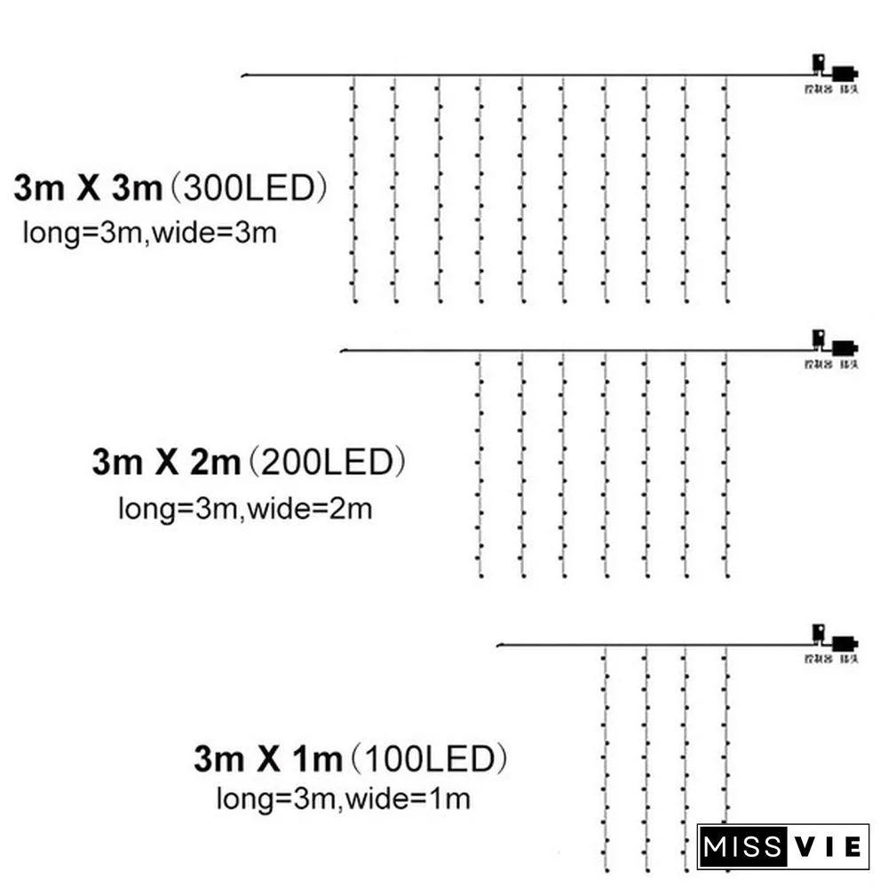 9 Colors 3Mx3M 300-LED Light Romantic Christmas Wedding Outdoor Decoration Curtain String Light