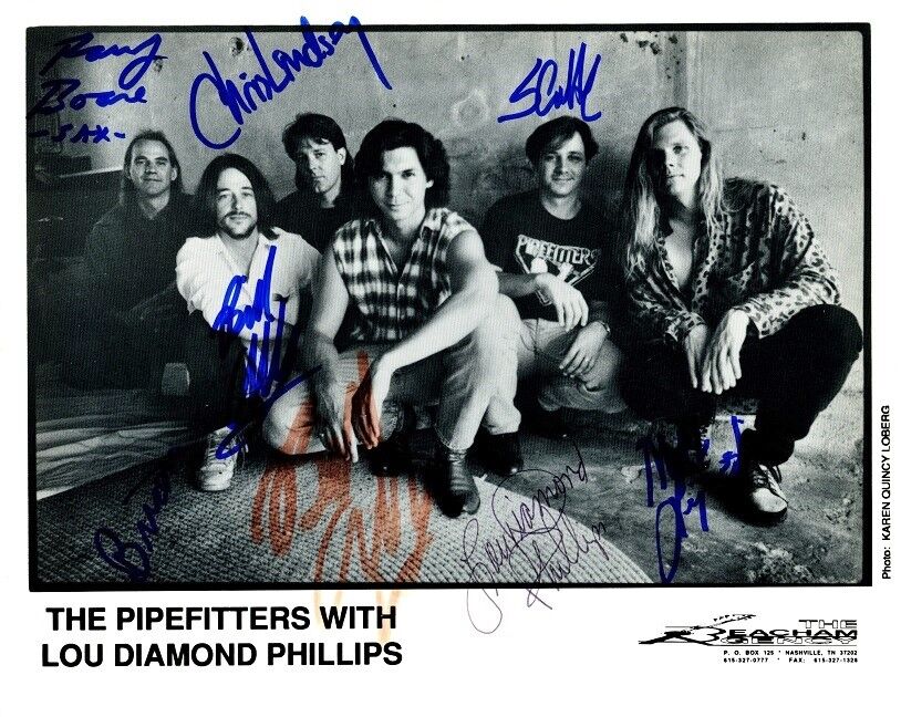 THE PIPEFITTERS with LOU DIAMOND PHILLIPS Group Signed Photo Poster painting