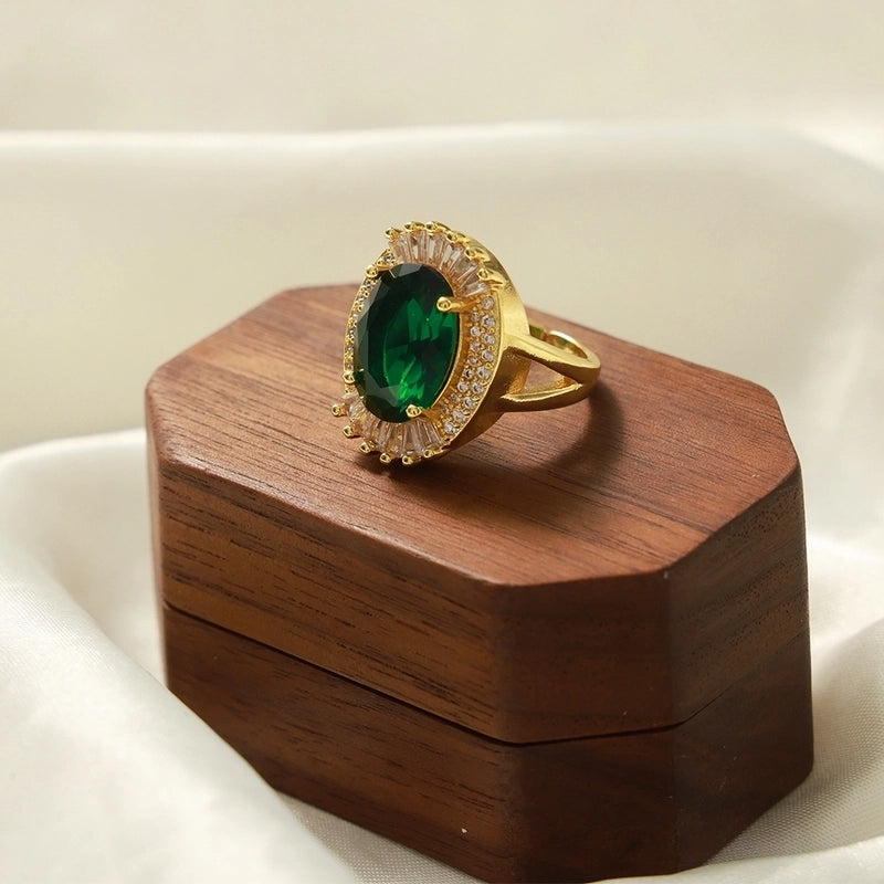 Elegant Minimalist Oval Copper Plating Inlay Zircon 18k Gold Plated Rings