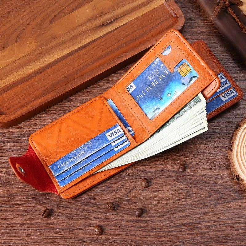 Men’s Solid Color Pu Leather Buckle Small Wallets