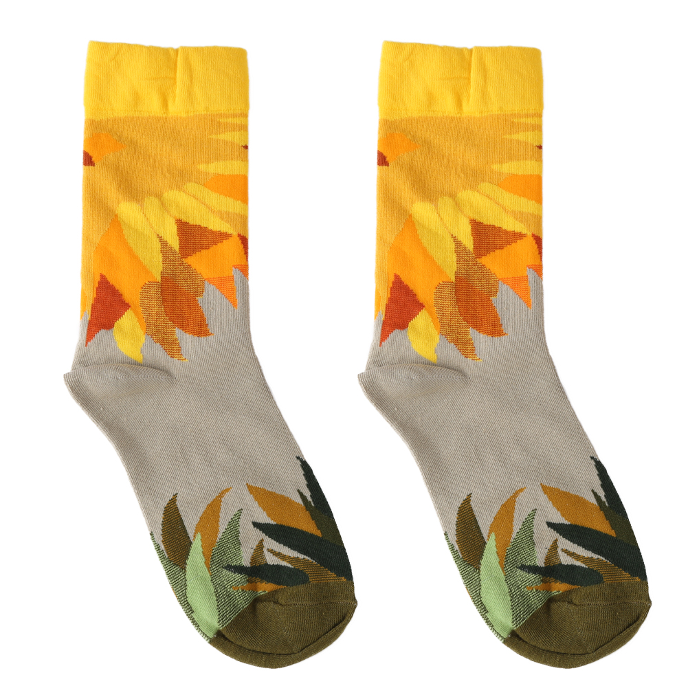 

Autumn Women Soft Mid-Calf Socks Vintage Sunflower Print Pile Heap Socks, 501 Original