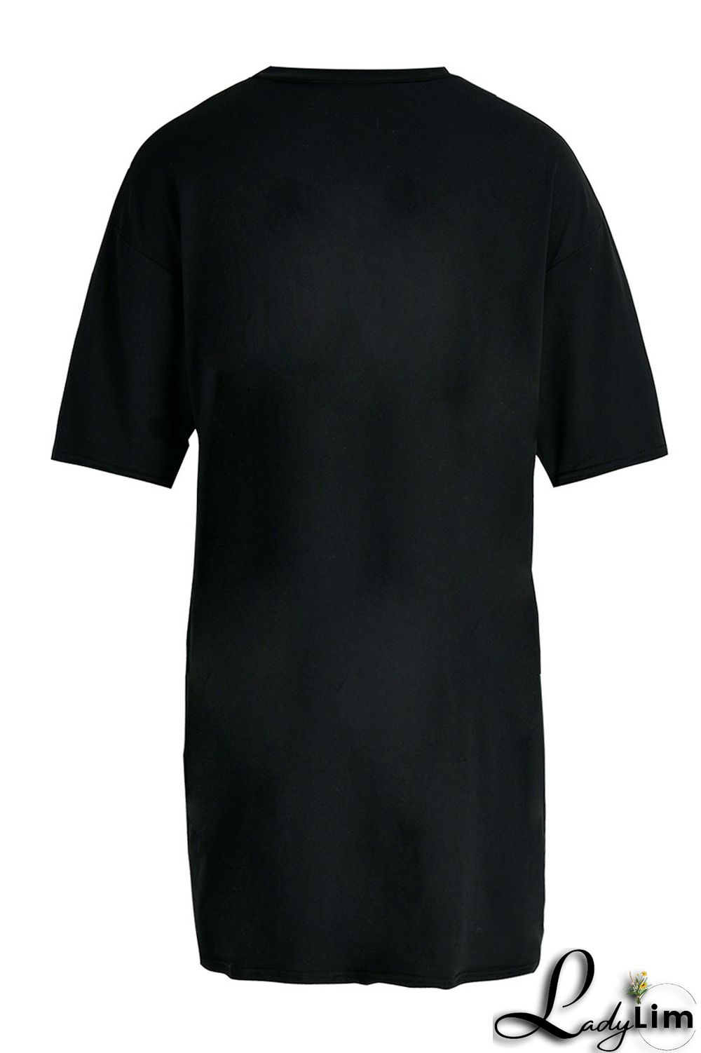 Black Fashion Casual Print Basic O Neck Short Sleeve Dress