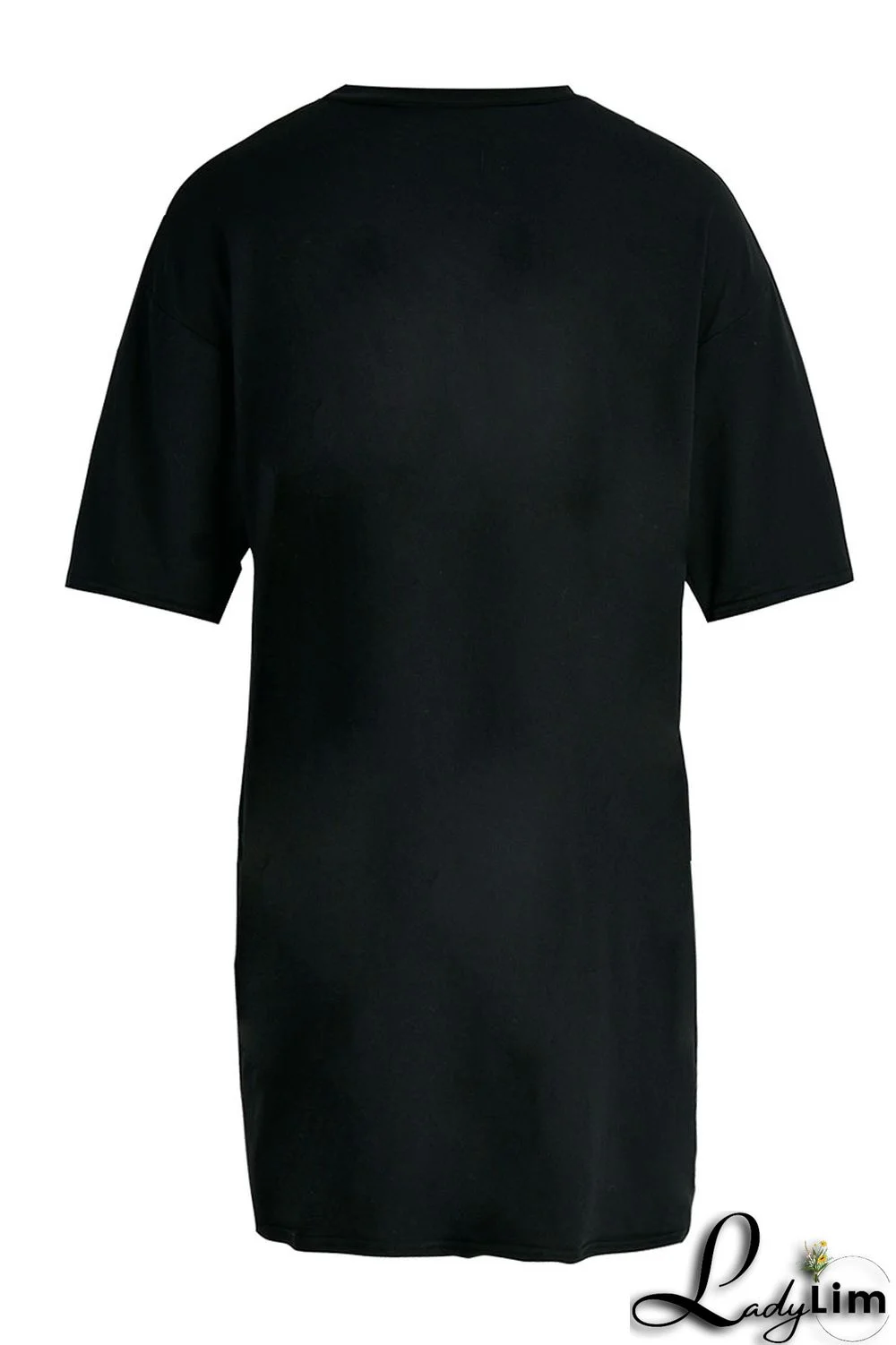 Black Fashion Casual Print Basic O Neck Short Sleeve Dress