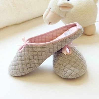 Lovely Bowtie Winter Women Home Slippers For Indoor Bedroom House Soft Bottom Cotton Warm Shoes Adult Guests Flats