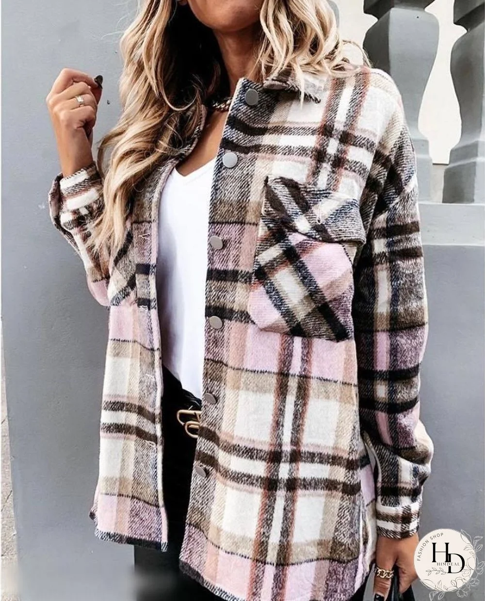 Lapel Checked Loose Coat