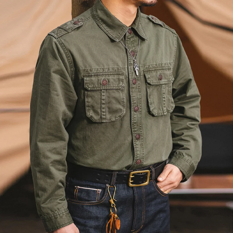 Mountain Camping Heavy Washed Distressed Long Sleeve Casual Shirt