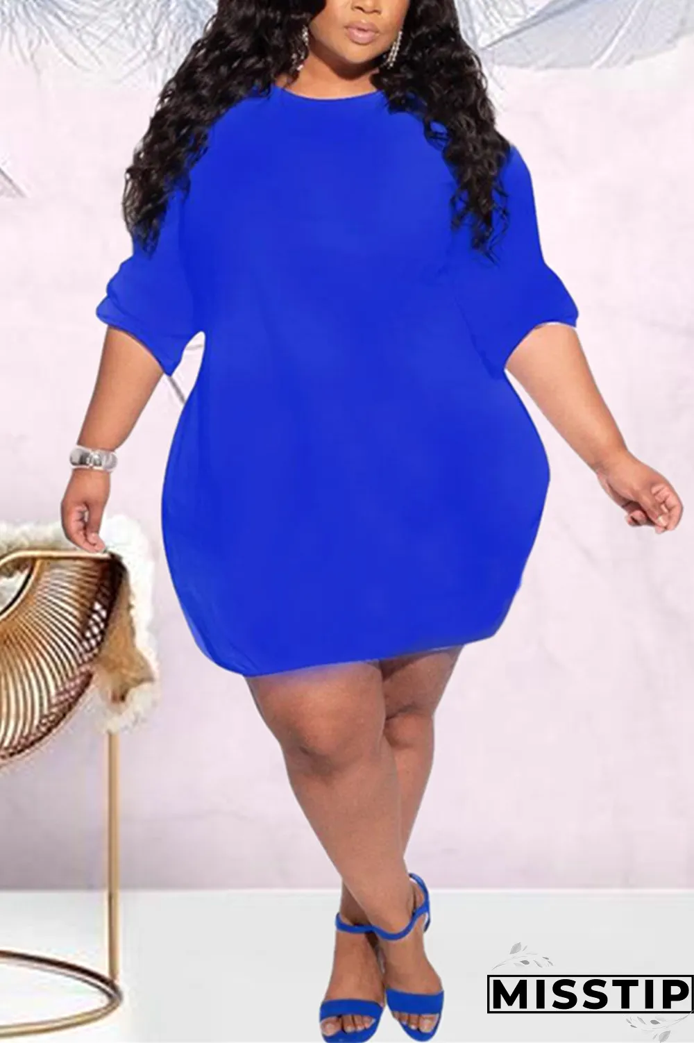 Black Fashion Casual O Neck Long Sleeve Regular Sleeve Solid Long Sleeve Dress Plus Size