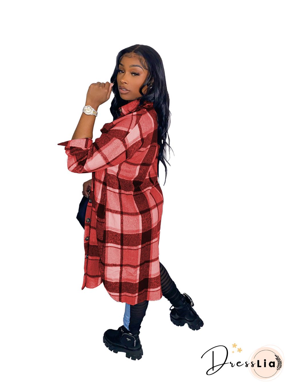 Classic Plaid Shirt Woolen Long Coat