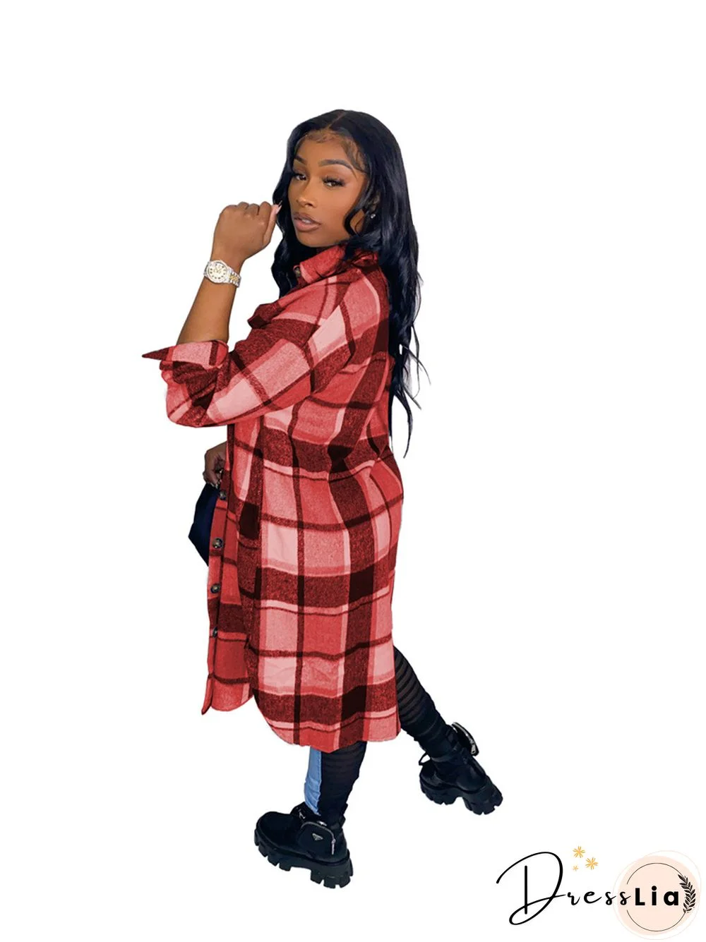 Classic Plaid Shirt Woolen Long Coat