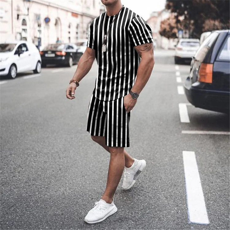 Casual Holiday Striped Short Sleeve Two-Piece Suit