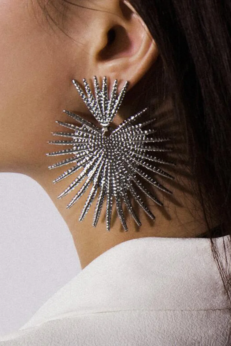 Metallic Sheen Textured Fan Shaped Fashionable Dangle Earrings