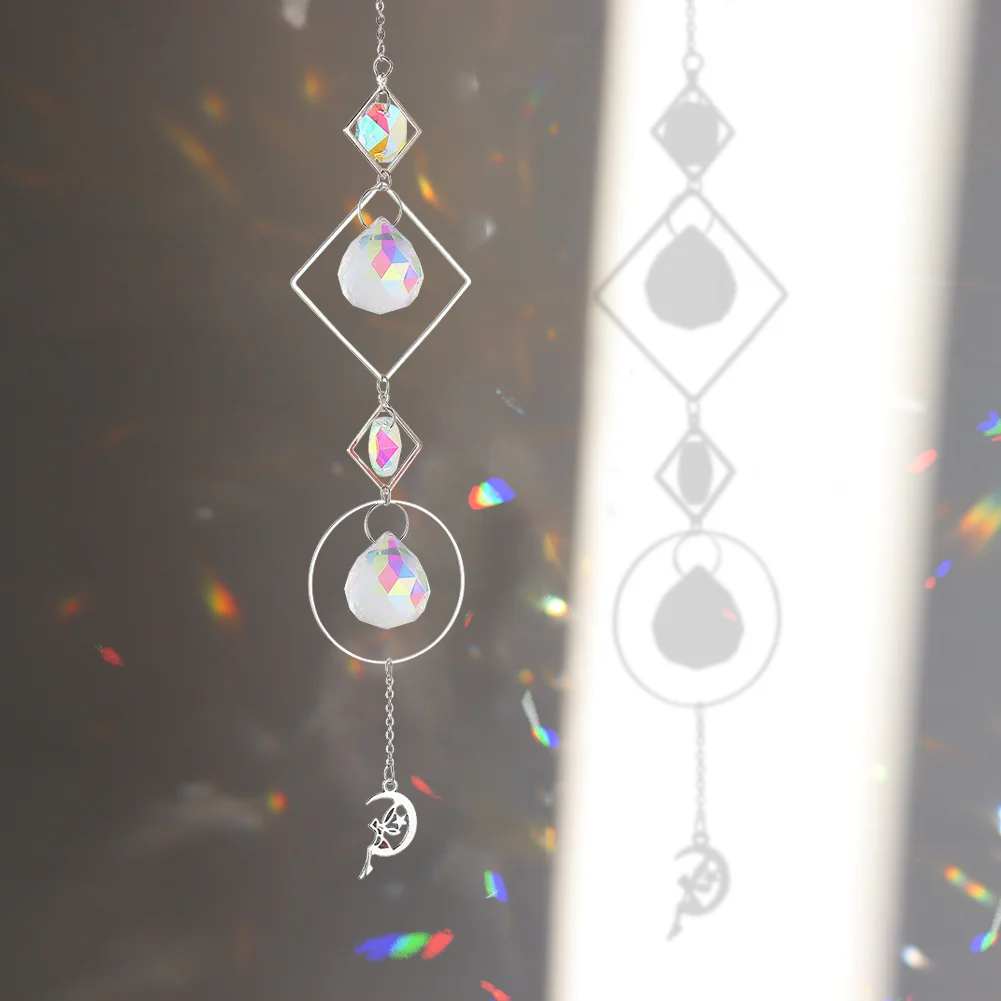 Wind Chime Crystal Light Catcher Ball Ornaments Round Frame Pendant (2)