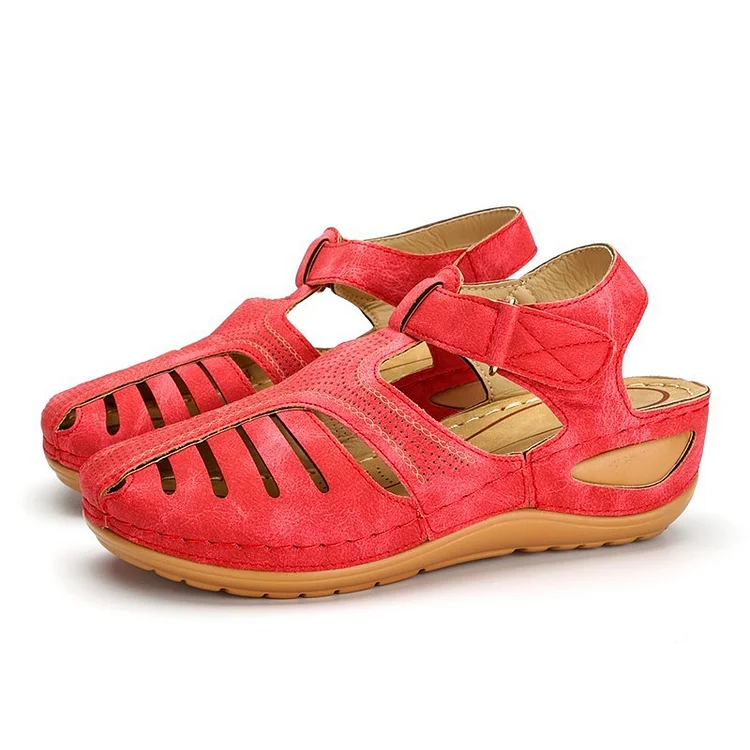 Women's Vintage Plus Size Round Toe Wedge Soft Sole Sandals  Stunahome.com