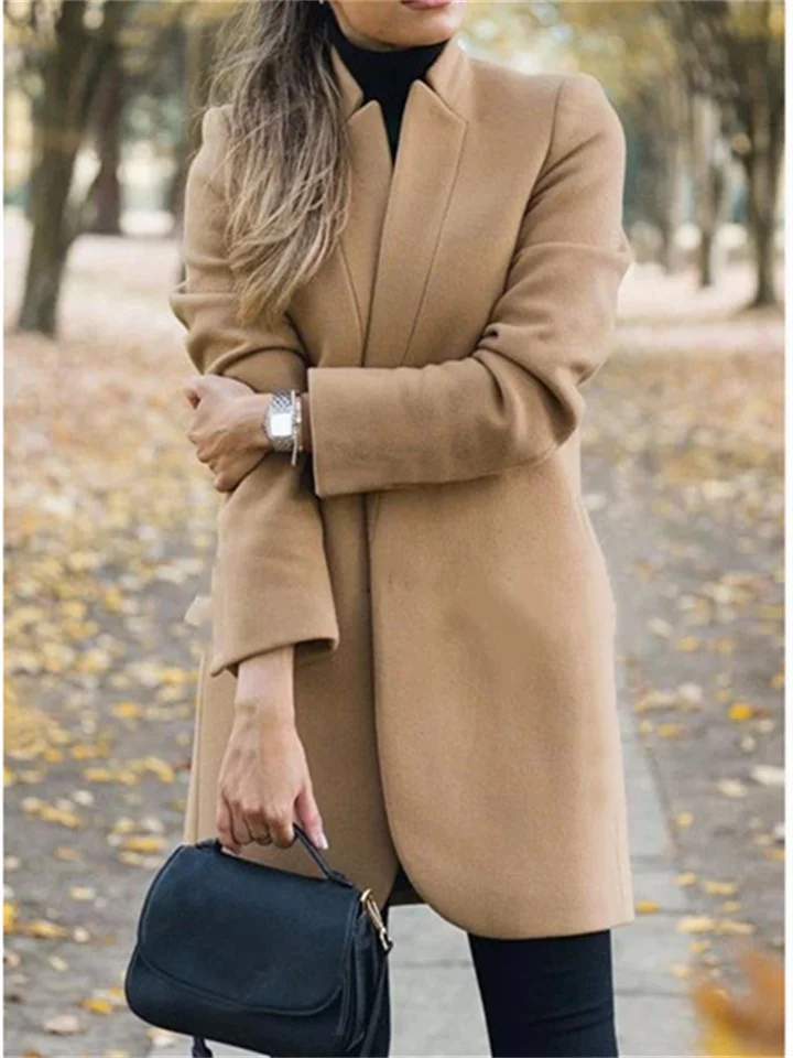 Autumn and Winter New Fashion Solid Color Collar Long-sleeved Slim Type Temperament Commuter Tweed Jacket Coat | 168DEAL