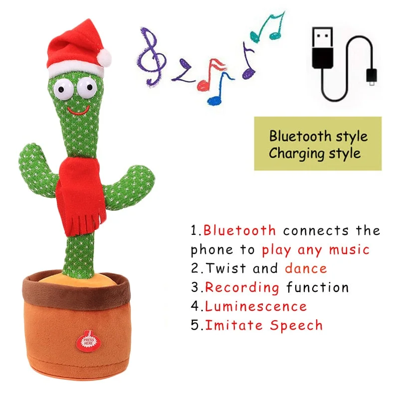 Bluetooth Dancing Cactus Talking Toy Electronic Plush Toys Sing Record Lighten Battery USB Charging Early Education Funny Gift