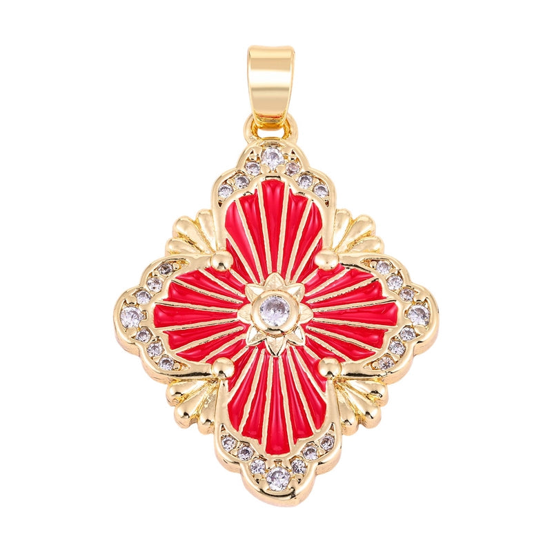 1 Piece Copper Zircon Four Leaf Clover Round Heart Shape Pendant Jewelry Accessories