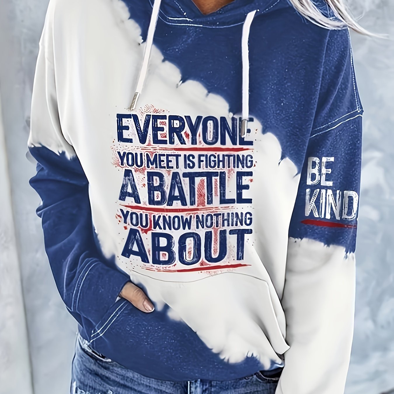 Letter Print Drawstring Hoodie, Casual Long Sleeve Kangaroo Pockets Hoodie, Women's Clothing