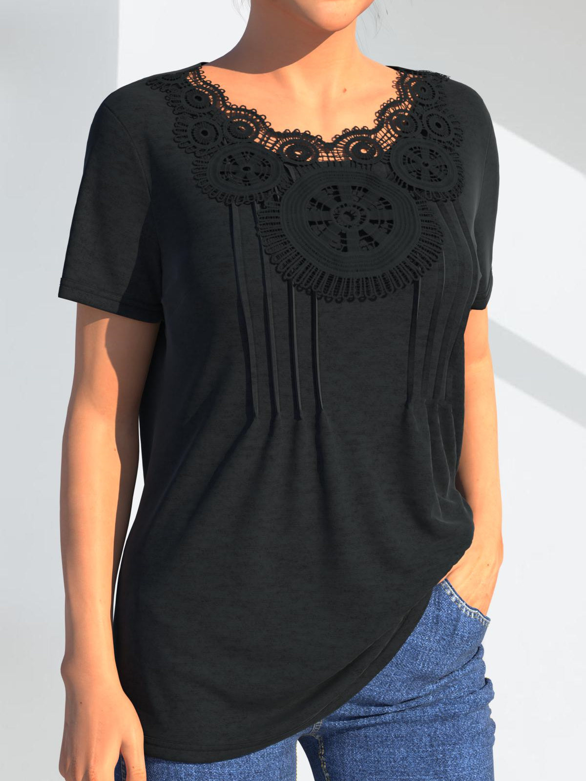 Women Half Sleeve V-neck Solid Color Dress