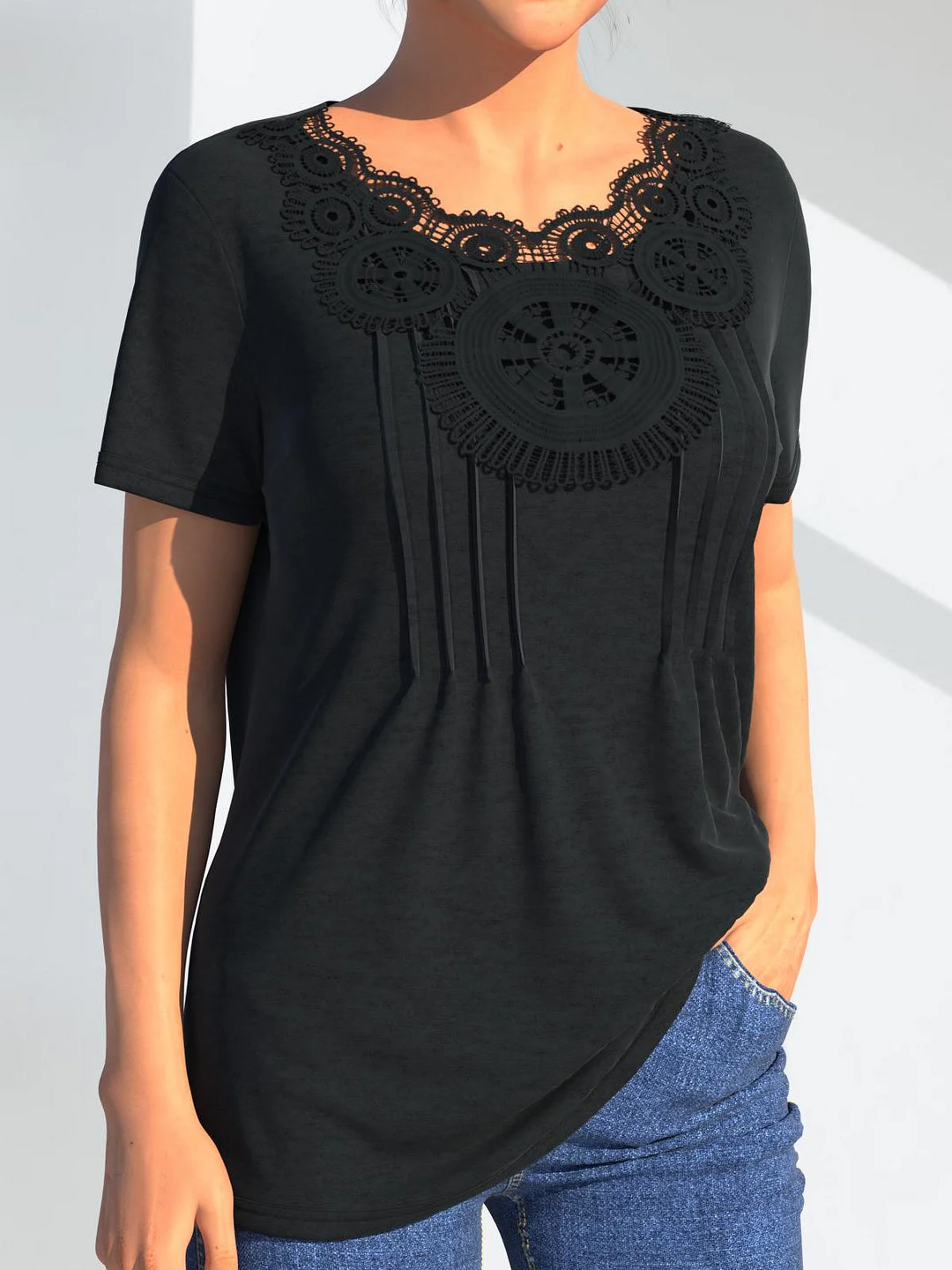 Women Half Sleeve V-neck Solid Color Dress