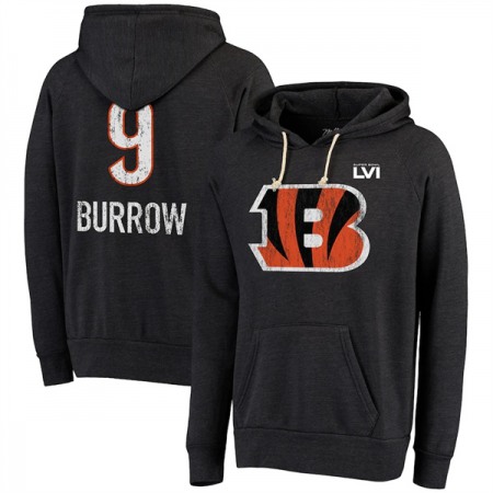 Men's Cincinnati Bengals #9 Joe Burrow Black Super Bowl LVI Pullover Hoodie F5BD