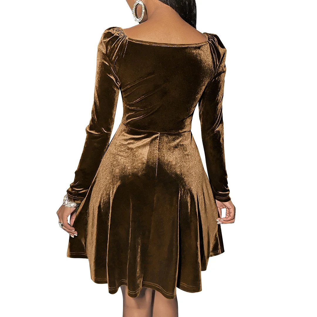 V-neck Velvet Dress Long Sleeve Dress