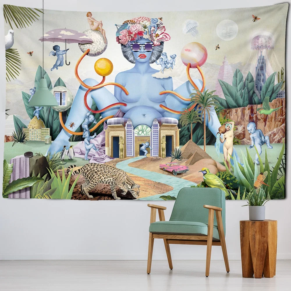 Animal Forest Illustration Tapestry Wall Hanging Bohemian Style Art Witchcraft Kawaii Cartoon Dormitory Home Decor