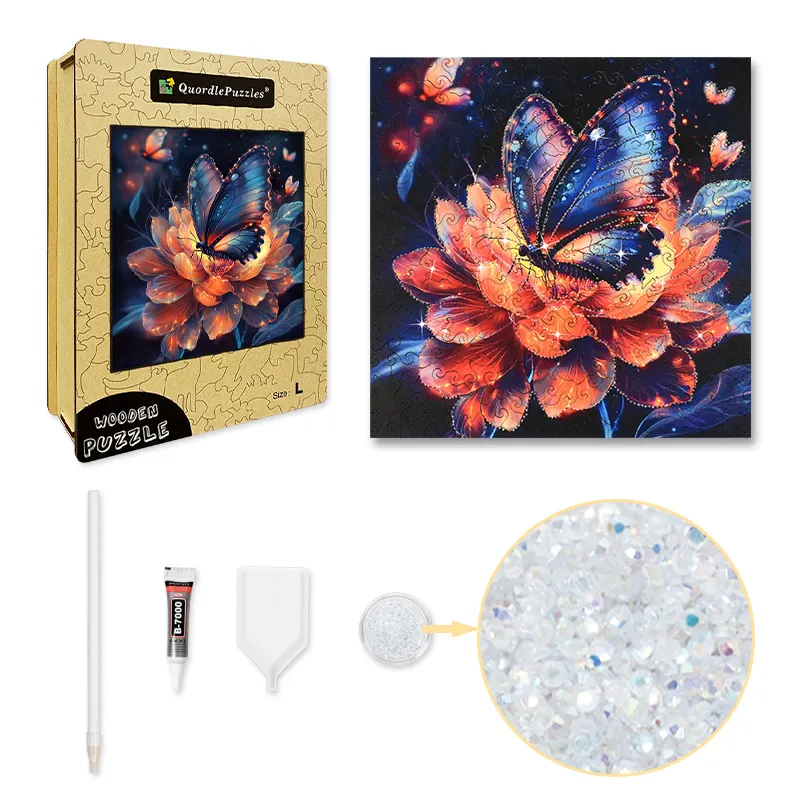 Radiant Butterfly Crystal Wooden Puzzle