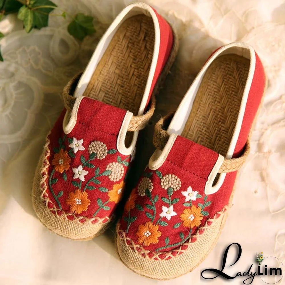 Vintage Embroidery Floral Canvas Flats Shoes